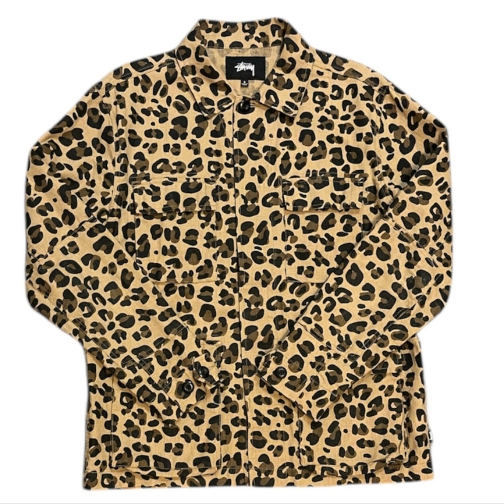 Stussy Men's Linen Field Jacket Leopard Size M EUC